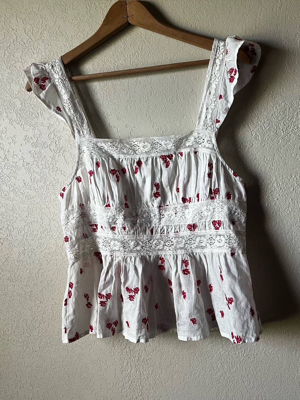 Free People 100% Cotton Pink / White Combo Floral Tank